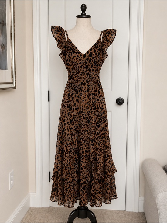 Altar'd State Dresses & Skirts - Altar'd State Brown and Black Leopard Maxi Dress with Ruffle Straps